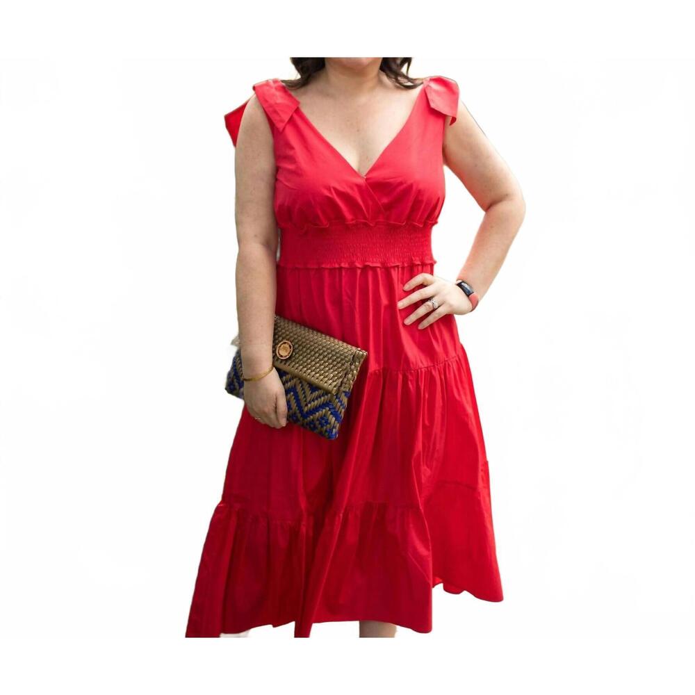 NEW COTTON BLEU smocking detailed waist tiered dress in red